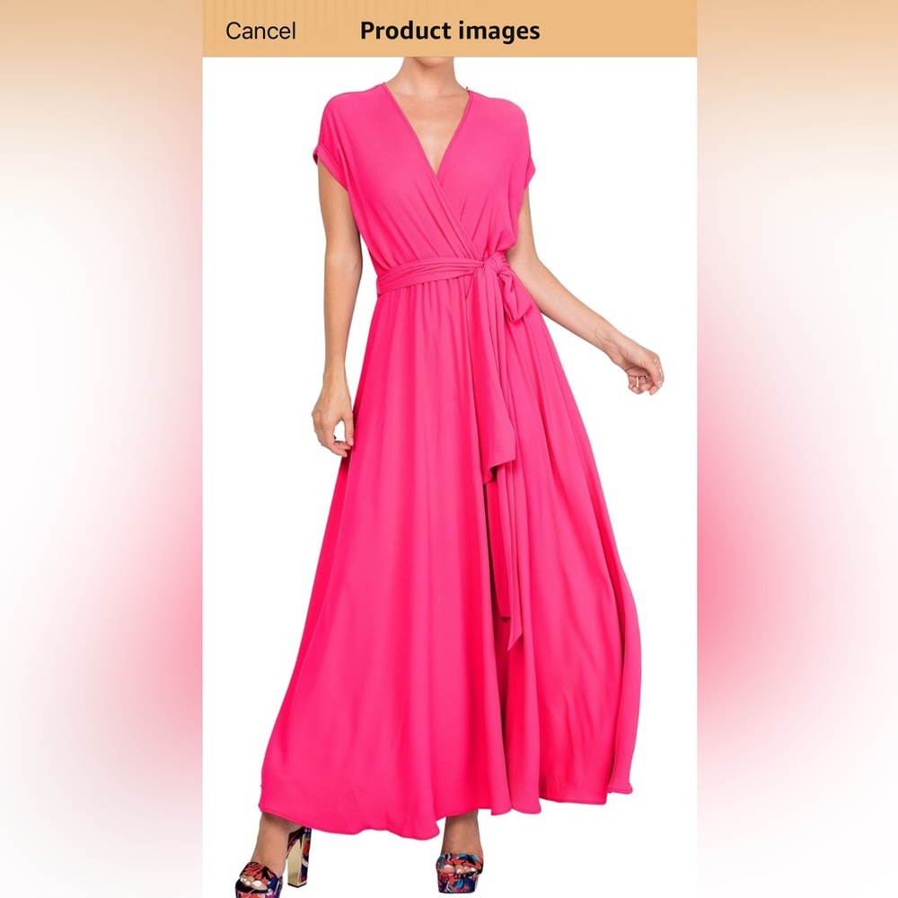 Meghan LA Hot Pink Wrap Maxi Dress with Tie Waist